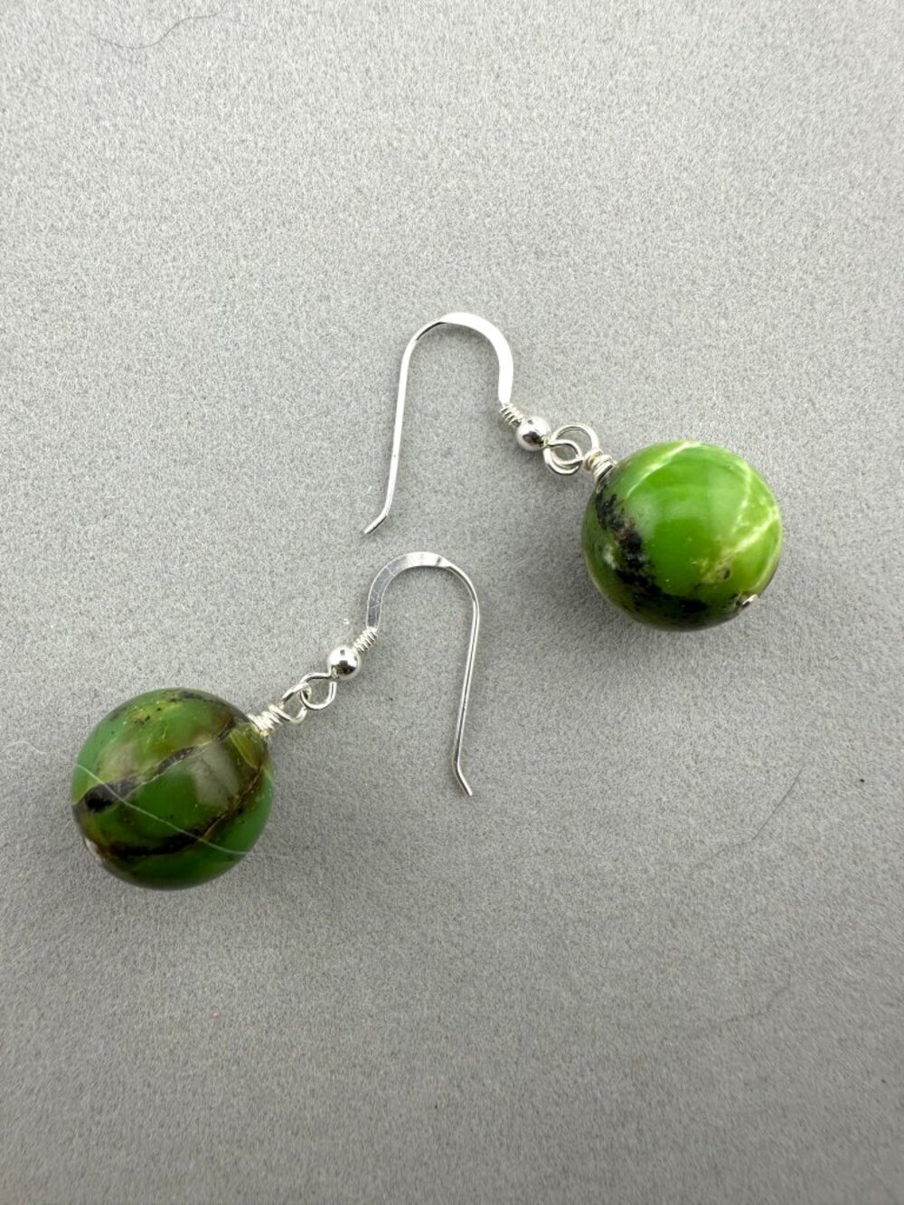 Green Opal Earrings 15mm Gemstone Sterling Silver Dangle Handmade